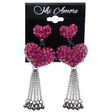 Mi Amore Heart Drop-Dangle-Earrings Silver-Tone/Pink