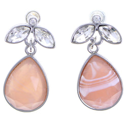 Mi Amore Faceted Stone Drop-Dangle-Earrings Peach/Silver-Tone