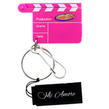 Mi Amore Clap Board Hidden Magnifying Glass Split-Ring-Keychain Pink & White