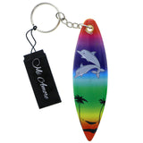 Mi Amore Surfboard Dolphins Palm Trees Split-Ring-Keychain Multicolor & Silver-Tone