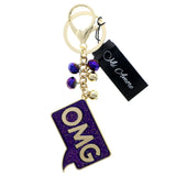Mi Amore OMG Quote Bubble AB Finish Split-Ring-Keychain with Trigger-Snap Purple & Gold-Tone