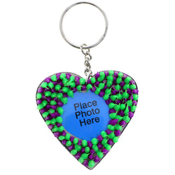 Mi Amore Squishy Spike Heart Picture-Frame-Keychain Green & Purple