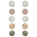 Mi Amore AB Finish Crystal Multiple-Earring-Set Silver-Tone & Pink