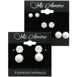 Mi Amore Crystal Multiple-Earring-Set Silver-Tone/White