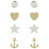 Mi Amore Hearts Stars Anchors Multiple-Earring-Set Silver-Tone/Gold-Tone