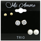 Mi Amore Cubic-Zirconia Multiple-Earring-Set Gold-Tone/White