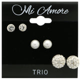 Mi Amore Crystal Multiple-Earring-Set Silver-Tone/White