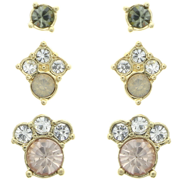Mi Amore Crystal Multiple-Earring-Set Gold-Tone/Pink