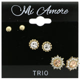 Mi Amore Crystal Multiple-Earring-Set Gold-Tone/Pink