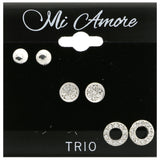 Mi Amore Crystal Multiple-Earring-Set Silver-Tone