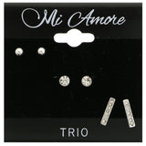 Mi Amore Crystal Multiple-Earring-Set Silver-Tone