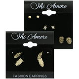 Mi Amore Pinecone Feather Owl Multiple-Earring-Set Gold-Tone
