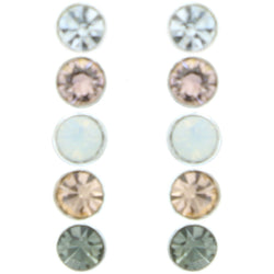 Mi Amore Crystal Multiple-Earring-Set Silver-Tone/Pink