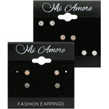Mi Amore Crystal Multiple-Earring-Set Silver-Tone/Pink