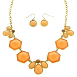 Mi Amore Necklace-Earring-Set Peach/Gold-Tone