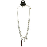 Mi Amore Cross Zebra Tassel Necklace-Earring-Set Bronze-Tone & Blue