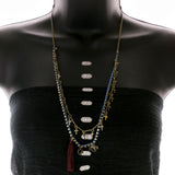 Mi Amore Cross Zebra Tassel Necklace-Earring-Set Bronze-Tone & Blue