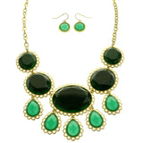 Mi Amore Necklace-Earring-Set Green/Gold-Tone