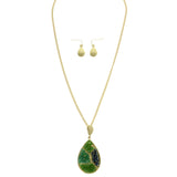 Mi Amore Necklace-Earring-Set Green/Gold-Tone