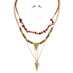 Mi Amore Necklace-Earring-Set Gold-Tone/Red