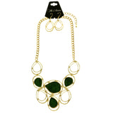 Mi Amore Necklace-Earring-Set Green/Gold-Tone