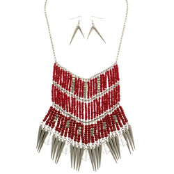 Mi Amore Necklace-Earring-Set Red/Silver-Tone