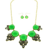 Mi Amore Necklace-Earring-Set Green/Gold-Tone