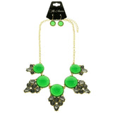 Mi Amore Necklace-Earring-Set Green/Gold-Tone