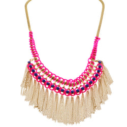 Mi Amore Blue Crystal Fashion-Necklace Pink/Gold-Tone