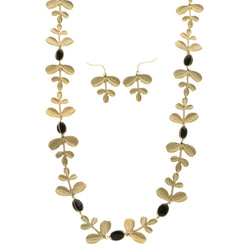 Mi Amore Leaves Necklace-Earring-Set Gold-Tone/Black