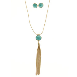 Mi Amore Tassel Necklace-Earring-Set Blue/Gold-Tone