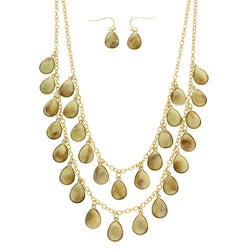 Mi Amore Necklace-Earring-Set Tan/Gold-Tone