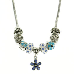 Mi Amore Flower Heart Love Fashion-Necklace Silver-Tone & Blue