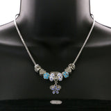 Mi Amore Flower Heart Love Fashion-Necklace Silver-Tone & Blue