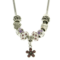 Mi Amore Flower Heart Love Fashion-Necklace Silver-Tone & Purple