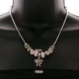 Mi Amore Flower Heart Love Fashion-Necklace Silver-Tone & Pink