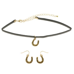 Mi Amore Horseshoe Necklace-Earring-Set Black/Gold-Tone