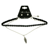 Mi Amore Feather Necklace-Earring-Set Silver-Tone/Black