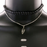 Mi Amore Feather Necklace-Earring-Set Silver-Tone/Black