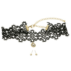 Mi Amore Necklace-Earring-Set Black/Gold-Tone