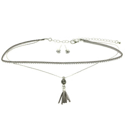 Mi Amore Necklace-Earring-Set Gray/Silver-Tone