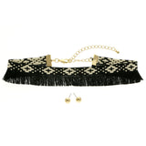 Mi Amore Fringe Necklace-Earring-Set Black/White