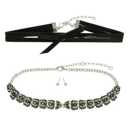 Mi Amore Bow Necklace-Earring-Set Black/Silver-Tone