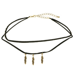 Mi Amore Feather Choker-Necklace Black/Gold-Tone