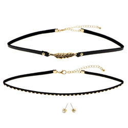 Mi Amore Leaf Necklace-Earring-Set Black/Gold-Tone