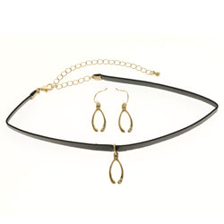 Mi Amore Wishbone Necklace-Earring-Set Black/Gold-Tone