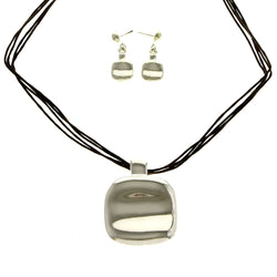 Mi Amore Necklace-Earring-Set Silver-Tone/Brown