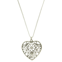 Mi Amore Heart Flower Pendant-Necklace Silver-Tone