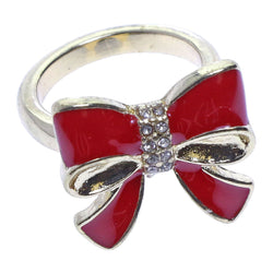 Mi Amore Christmas holiday ribbon Sized-Ring Gold-Tone/Red Size 7.00
