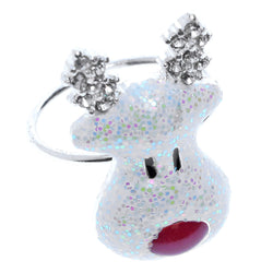 Mi Amore Christmas holiday reindeer Sized-Ring Silver-Tone/Clear Size 10.00